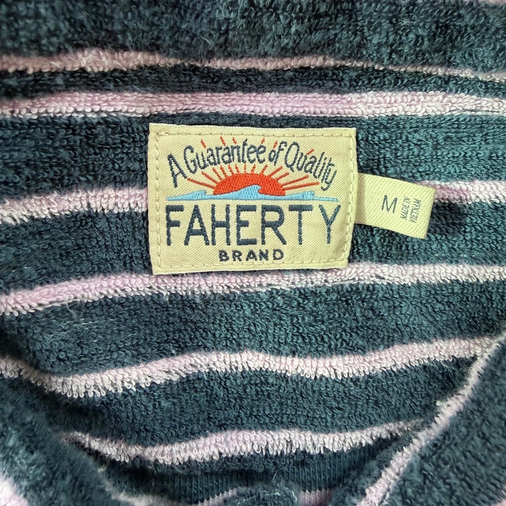 Faherty Men's Navy Pink Striped Terry Cloth Polo Shirt Size Medium Excellent - Picture 4 of 9